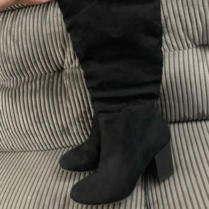 Black block heel boots